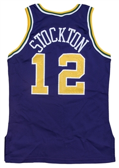 1995-96 John Stockton Game Used & Signed Utah Jazz Road Jersey (Beckett) 